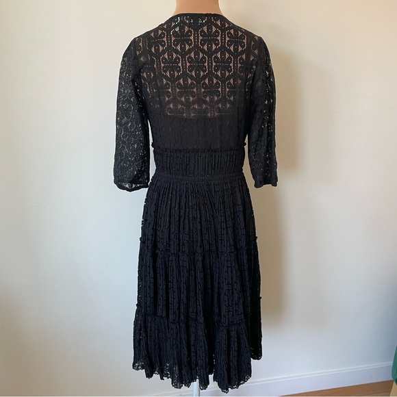 Anthropologie Beguile by Byron Lars Prairie Dusk Black Lace Button Front Dress 2 - Picture 6 of 11